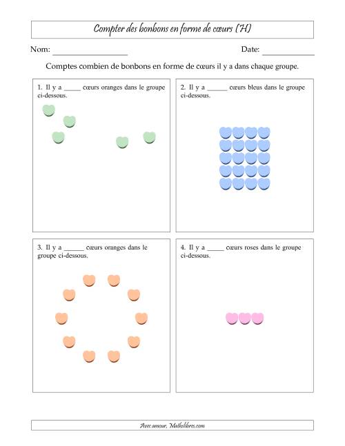 Compter des bonbons en forme de cœurs en dispositions variées (Version Facile) (H)