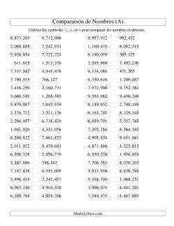 Comparaisons des chiffres jusqu'à 10,000,000 (version US)