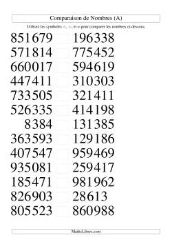 Comparaisons des chiffres jusqu'à 1 000 000 (version SI)