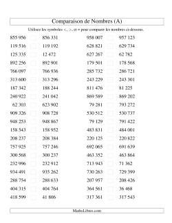 Comparaisons des chiffres jusqu'à 1 000 000 rapprochés (version SI)