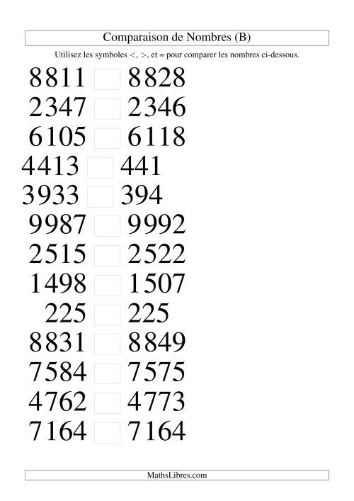 Comparaisons des chiffres jusqu'à 10 000 rapprochés (version SI) (B)