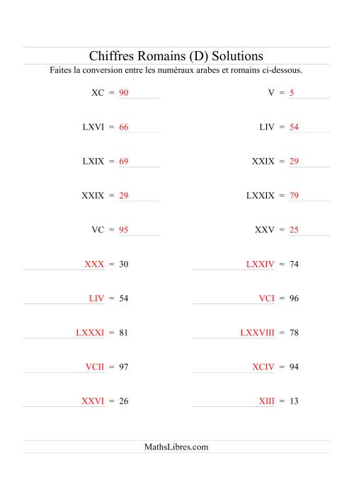 Conversion de chiffres romains jusqu'à 100 (format compact) (D) page 2