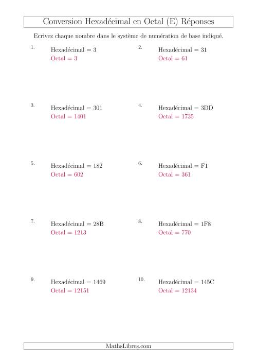 Conversion de Nombres Hexadécimaux en Nombres Octaux (E) page 2