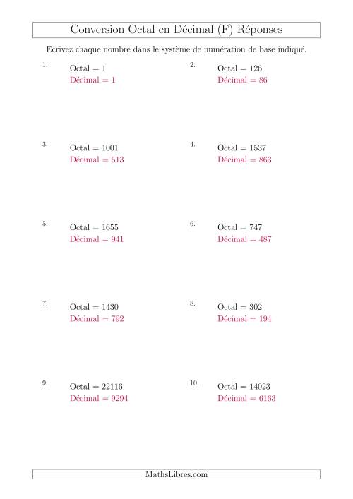 Conversion de Nombres Octaux en Nombres Décimaux (F) page 2