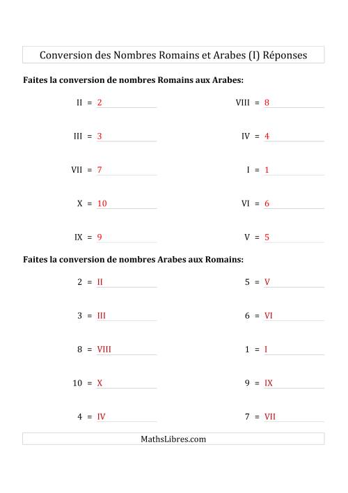 Conversion des Nombres Romains et Arabes Jusqu'à X (Format Compact) (I) page 2