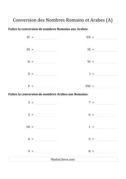 Conversion des Nombres Romains et Arabes Jusqu'à X (Format Standard)