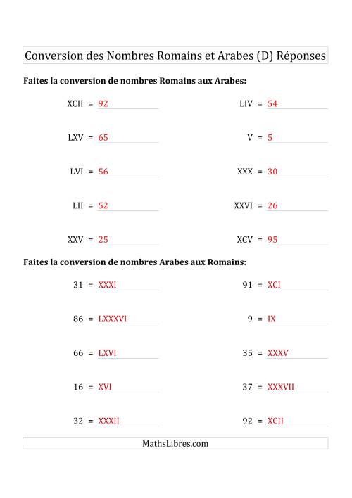 Conversion des Nombres Romains et Arabes Jusqu'à C (Format Standard) (D) page 2