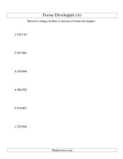 Écriture de nombres en forme dévoleppée 1 000 000 à 9 999 999 (version SI)