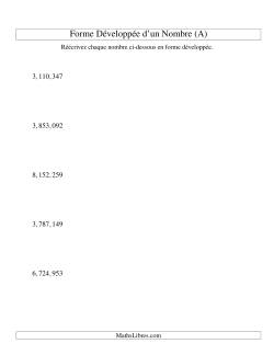 Écriture de nombres en forme dévoleppée 1,000,000 à 9,999,999 (version US)