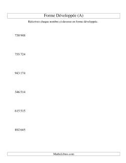 Écriture de nombres en forme dévoleppée 100 000 à 999 999 (version SI)