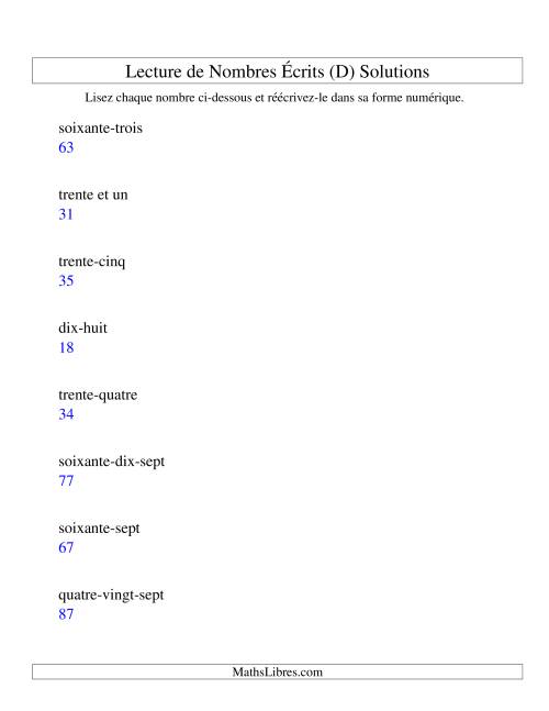 Lecture de nombres écrits -- 2-chiffres (D) page 2