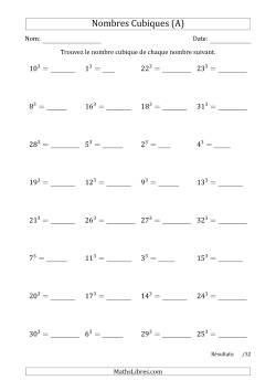 Nombres Cubiques de 1 à 32