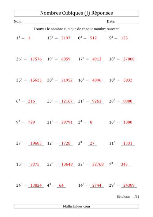 Nombres Cubiques de 1 à 32 (J)