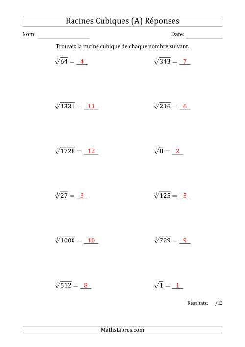 Racines Cubiques de 1 à 12 (A) page 2
