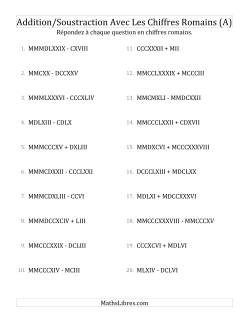 Addition/Soustraction Avec Les Chiffres Romains (Jusqu'à MMMCMXCIX)