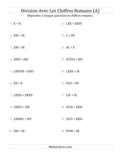 Division Avec Les Chiffres Romains (Jusqu'à C)
