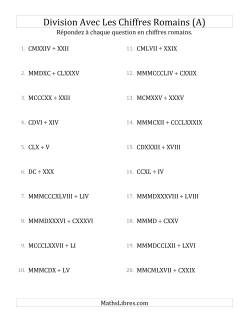 Division Avec Les Chiffres Romains (Jusqu'à MMMCMXCIX)