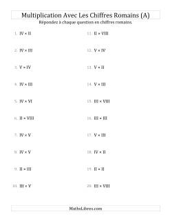 Multiplication Avec Les Chiffres Romains (Jusqu'à XXV)