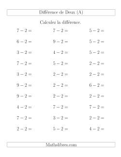 Règles de Soustraction -- Différence de 2