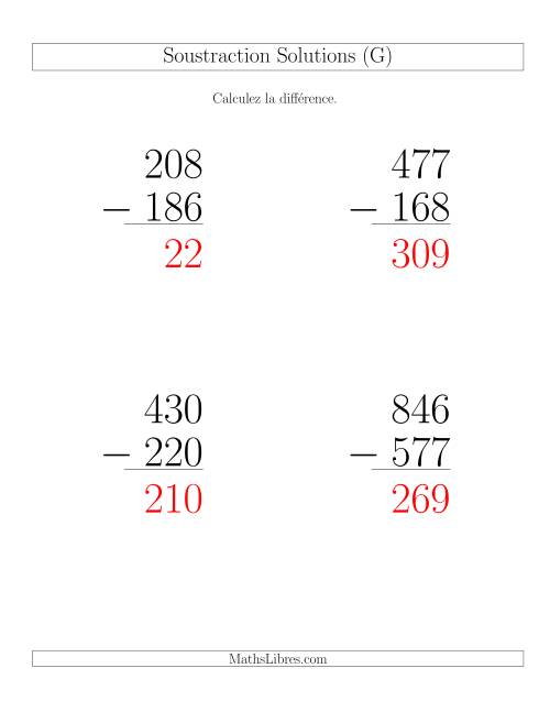 Soustraction Multi-Chiffres -- 3-chiffres moins 3-chiffres (6 par page) (G) page 2