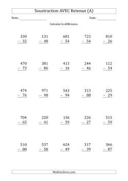 Soustraction d'un Nombre à 3 Chiffres par un Nombre à 22 Chiffres AVEC retenue