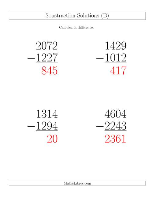 Soustraction Multi-Chiffres -- 4-chiffres moins 4-chiffres (36 par page) (B) page 2