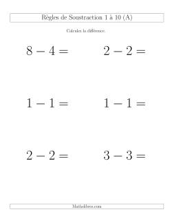 Soustraction 1 à 10 -- Horizontale