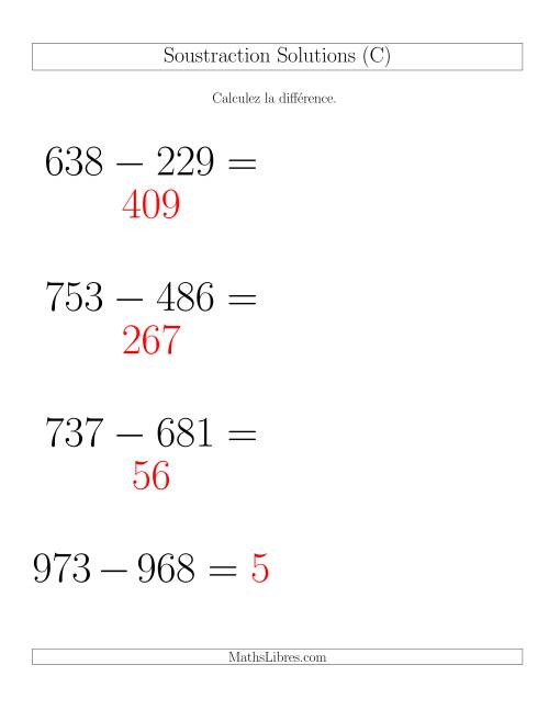 Soustraction Multi-Chiffres -- 3-chiffres moins 3-chiffres -- Hotizontale (C) page 2