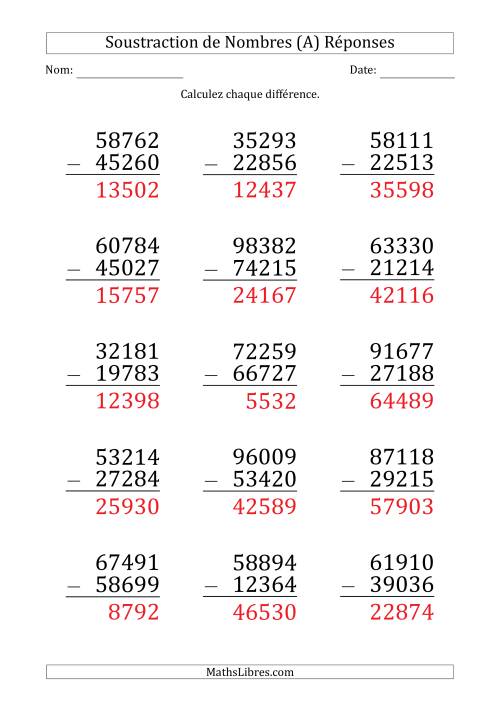Soustraction d'un Nombre à 5 Chiffres par un Nombre à 5 Chiffres (Gros Caractère) (A) page 2