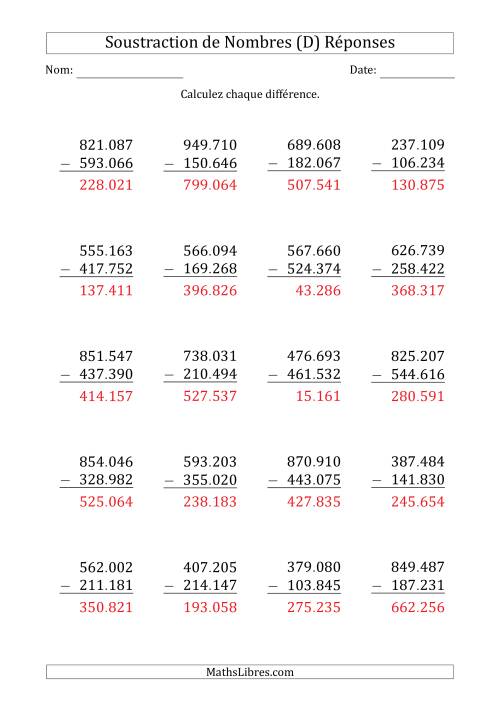 Soustraction d'un Nombre à 6 Chiffres par un Nombre à 6 Chiffres (Point Comme Séparateur des Milliers) (D) page 2