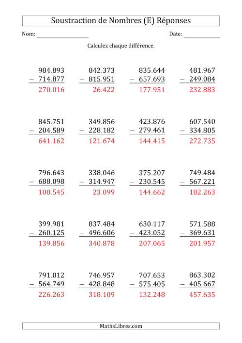 Soustraction d'un Nombre à 6 Chiffres par un Nombre à 6 Chiffres (Point Comme Séparateur des Milliers) (E) page 2