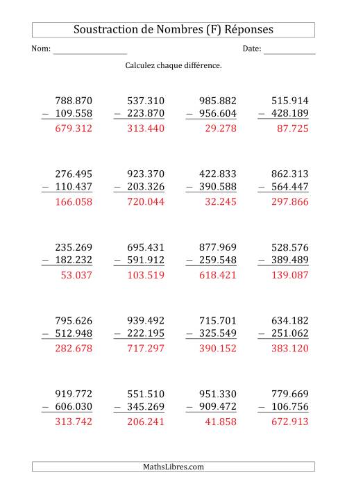 Soustraction d'un Nombre à 6 Chiffres par un Nombre à 6 Chiffres (Point Comme Séparateur des Milliers) (F) page 2