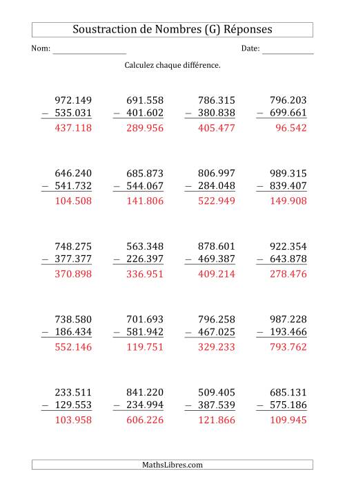 Soustraction d'un Nombre à 6 Chiffres par un Nombre à 6 Chiffres (Point Comme Séparateur des Milliers) (G) page 2