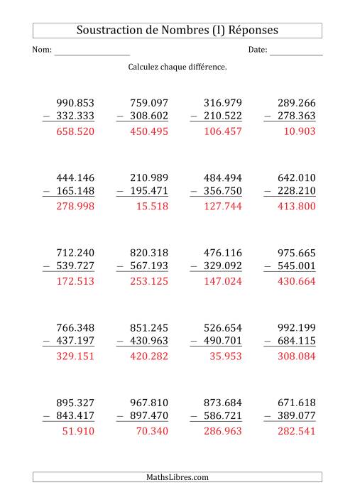 Soustraction d'un Nombre à 6 Chiffres par un Nombre à 6 Chiffres (Point Comme Séparateur des Milliers) (I) page 2