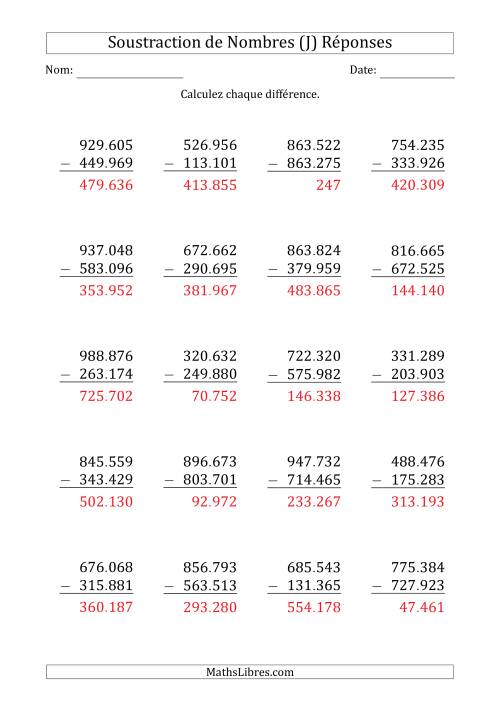 Soustraction d'un Nombre à 6 Chiffres par un Nombre à 6 Chiffres (Point Comme Séparateur des Milliers) (J) page 2