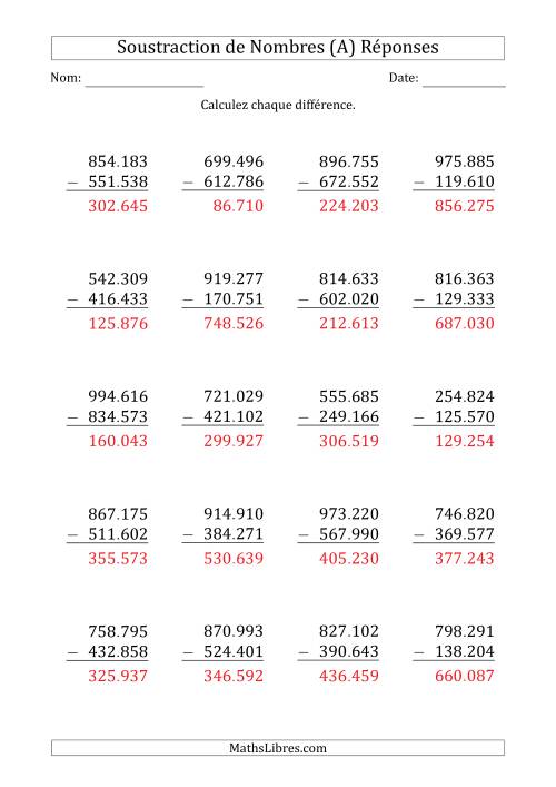 Soustraction d'un Nombre à 6 Chiffres par un Nombre à 6 Chiffres (Point Comme Séparateur des Milliers) (Tout) page 2