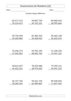 Soustraction d'un Nombre à 8 Chiffres par un Nombre à 8 Chiffres (Point Comme Séparateur des Milliers)