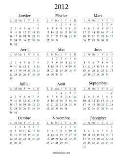 Calendrier de l'Année 2012 avec lundi comme premier jour