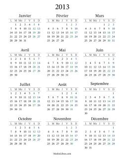 Calendrier de l'Année 2013 avec lundi comme premier jour