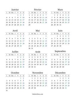 (Titre Remplissable) Calendrier Général Bissextile avec le janvier 1 tombant un Vendredi (Format du lundi au dimanche)