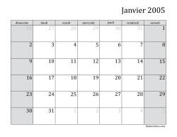 Calendrier Mensuel 2005