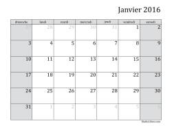 Calendrier Mensuel 2016