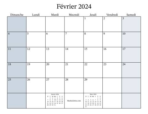 Calendrier Mensuel Remplissable de l'Année 2024 avec dimanche comme premier jour page 2