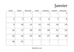 Calendriers Spécifiques Mensuels (Année Bissextile) Avec le 1er Janvier sur Dimanche