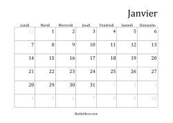Calendriers Spécifiques Mensuels (Année Bissextile) Avec le 1er Janvier sur Mardi