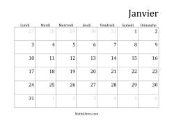 Calendriers Spécifiques Mensuels (Année Civile) Avec le 1er Janvier sur Samedi