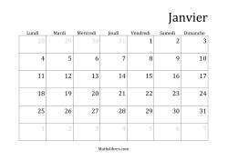 Calendriers Spécifiques Mensuels (Année Civile) Avec le 1er Janvier sur Vendredi