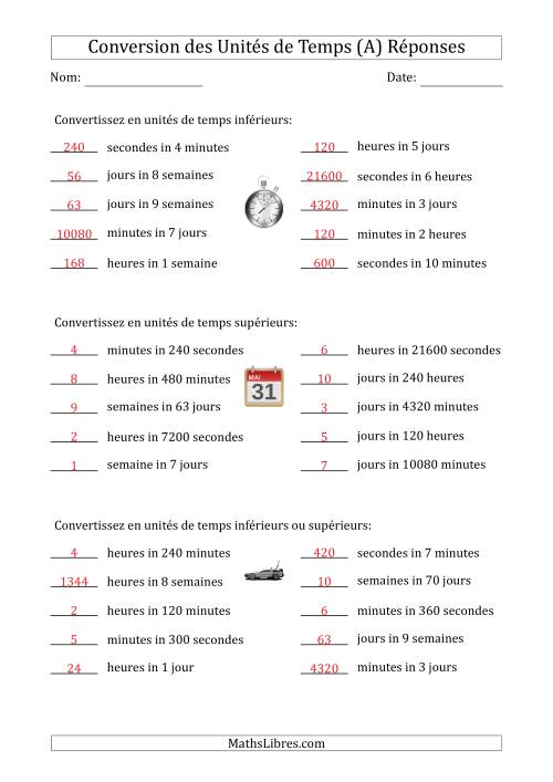 Conversion Entre Secondes Minutes Heures Jours Et Semaines Une Ou Deux Etape Vers Le Haut Ou Vers Le Bas A