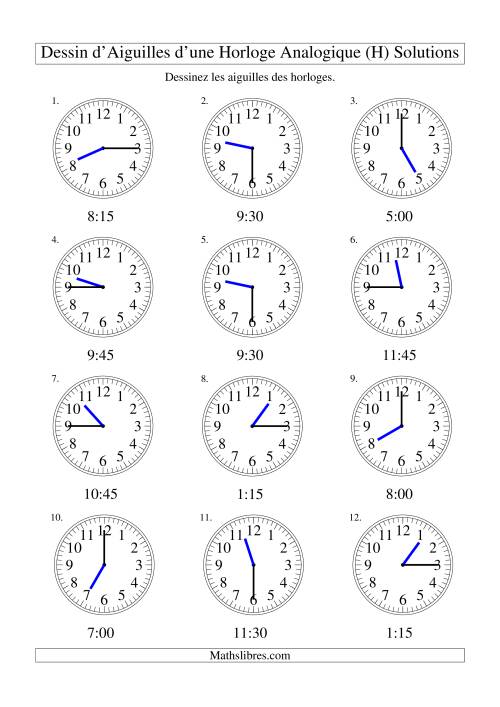 Dessin d'Aiguiles sur Une Horloge Analogique avec 15 Minutes d'Intervalle (H) page 2