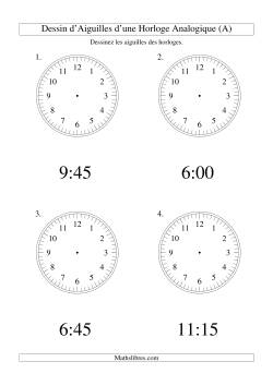 Dessin d'Aiguiles sur Une Horloge Analogique avec 15 Minutes d'Intervalle (Grand Format)